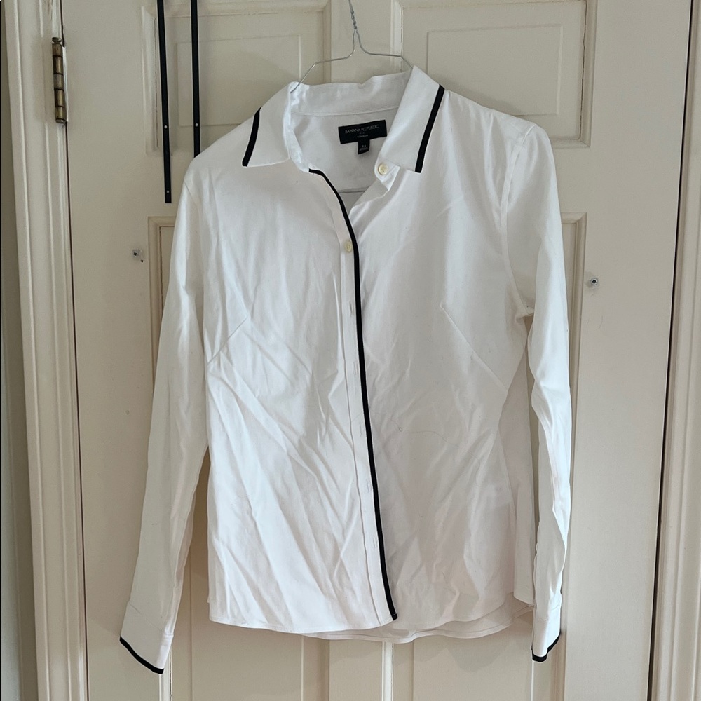Banana Republic White Button-Down Shirt with Black Trim